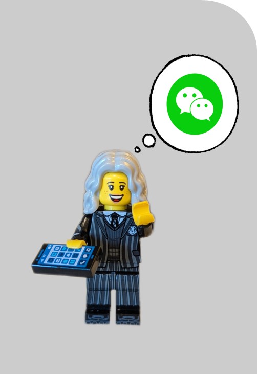 A LEGO minifigure talking and making connections.